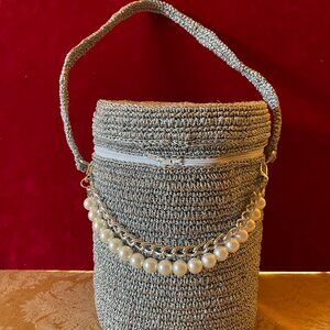 Silver Macrame Cylinder Woman Handbag - New